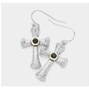 NWT MX silver tone  Celtic cross earrings cut glass centers .